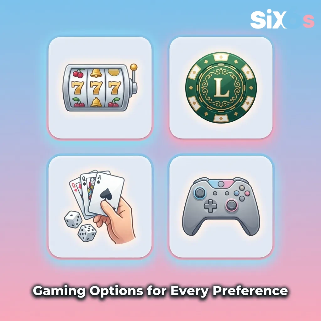 Casino lobby showing 5,000+ games including slots, roulette, blackjack, live dealer tables, and regional favorites — Six6s in Pakistan