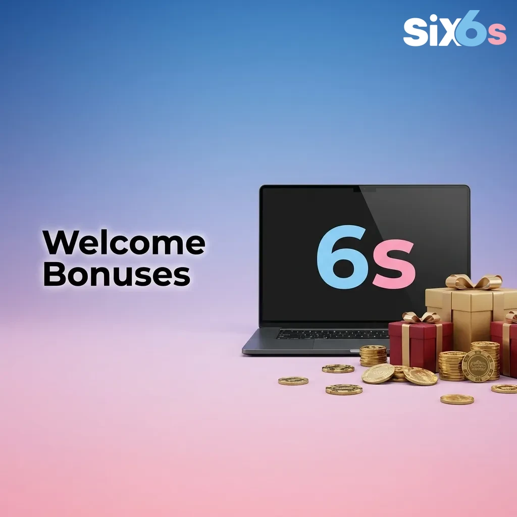 Three welcome bonus options with percentages and amounts for games, sports, and first deposit offers — Six6s in Pakistan